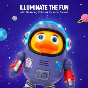 Dancing space duck toy with colorful astronaut-inspired design for kids