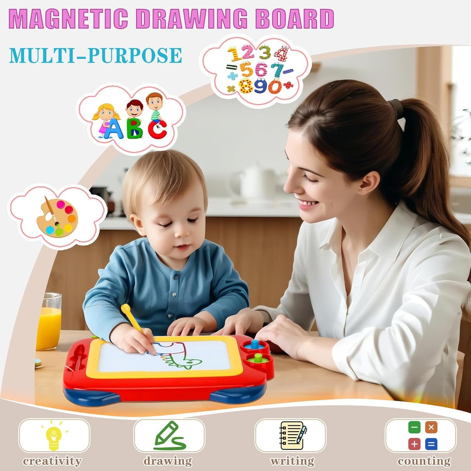 Magnetic Drawing Board, Toddler Girl Toys for 1-3 Year Old, Doodle Board A Etch Colorful Sketch Magnet Erasable Pad, Educational Learning Toys 6