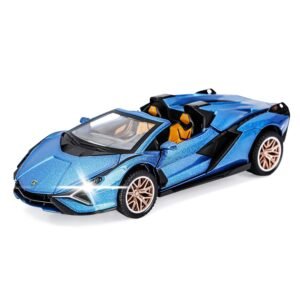Open Lamborghini SIAN Toy Car Metal Pull Back Diecast Car with Openable Door and Sound Light, Gifts Toys for Kids【 Blue 】