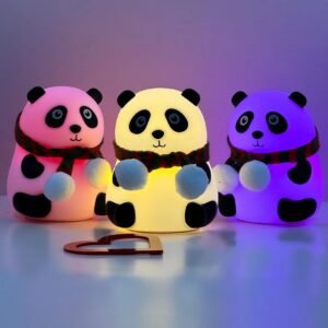 Cute silicone panda night lamp with soft LED light for kids bedroom, nursery, and bedside use