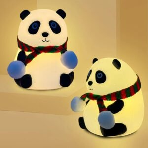 Cute silicone panda night lamp with soft LED light for kids bedroom, nursery, and bedside use