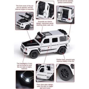 Small G-Wagon AMG alloy toy car scale model with pull-back action, LED lights, realistic doors, and die-cast metal body.