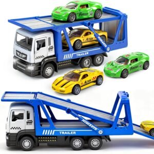 Toy Trucks, Pull Back Transport Truck Toys with 2Pcs Diecast Cars