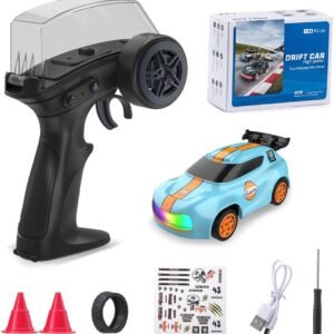 Mini RC Drift Car 4WD High-Speed Racing Toy | 2.4GHz Remote Control Car with LED Lights,Extra Drift Tires | Rechargeable Desktop Drift Car for Kids & Adults | Best Gift (Sky Blue)