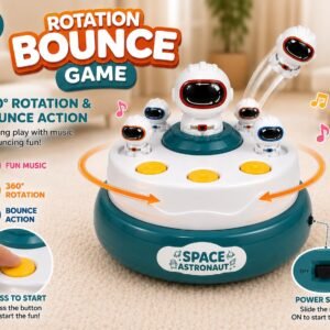 Bounce Catch Game for Kids, Automatic Launching Toy with 360° Clockwise Rotation, Music, 8 Mini Figures & 2 Catch Baskets